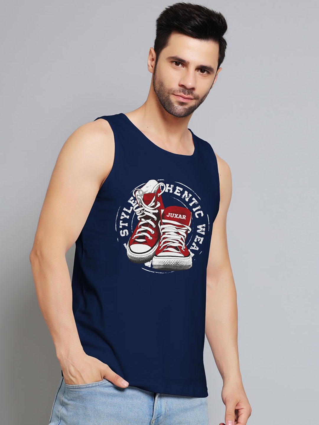 

Juxar Printed Cotton Innerwear Vests JXR-092SAN-NY-XS, Navy blue