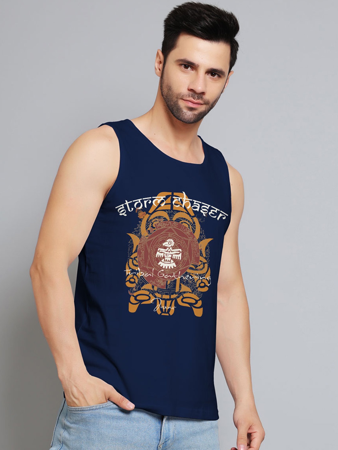 

Juxar Printed Cotton Innerwear Vests JXR-110SAN-NY-XS, Navy blue