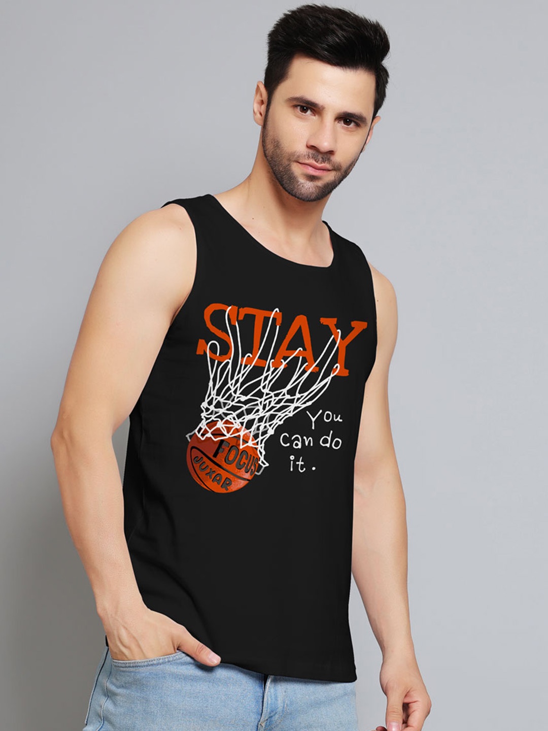 

Juxar Printed Cotton Innerwear Vests JXR-102SAN-BK-XS, Black