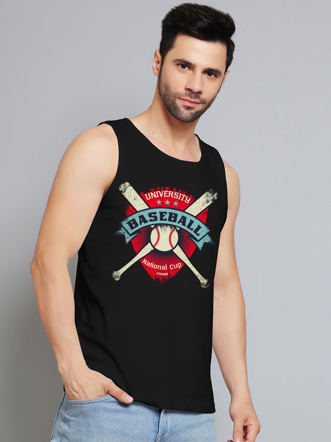 

Juxar Printed Cotton Sleeveless Innerwear Vests JXR-085SAN-BK-XS, Black