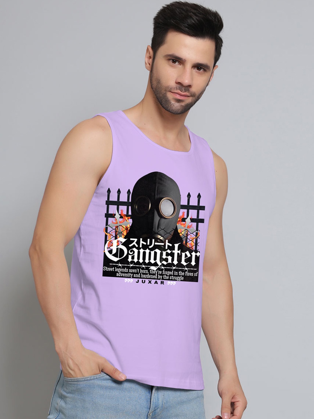 Juxar Printed Cotton Sleeveless Innerwear Vests JXR-114SAN-PPL-XS, Purple