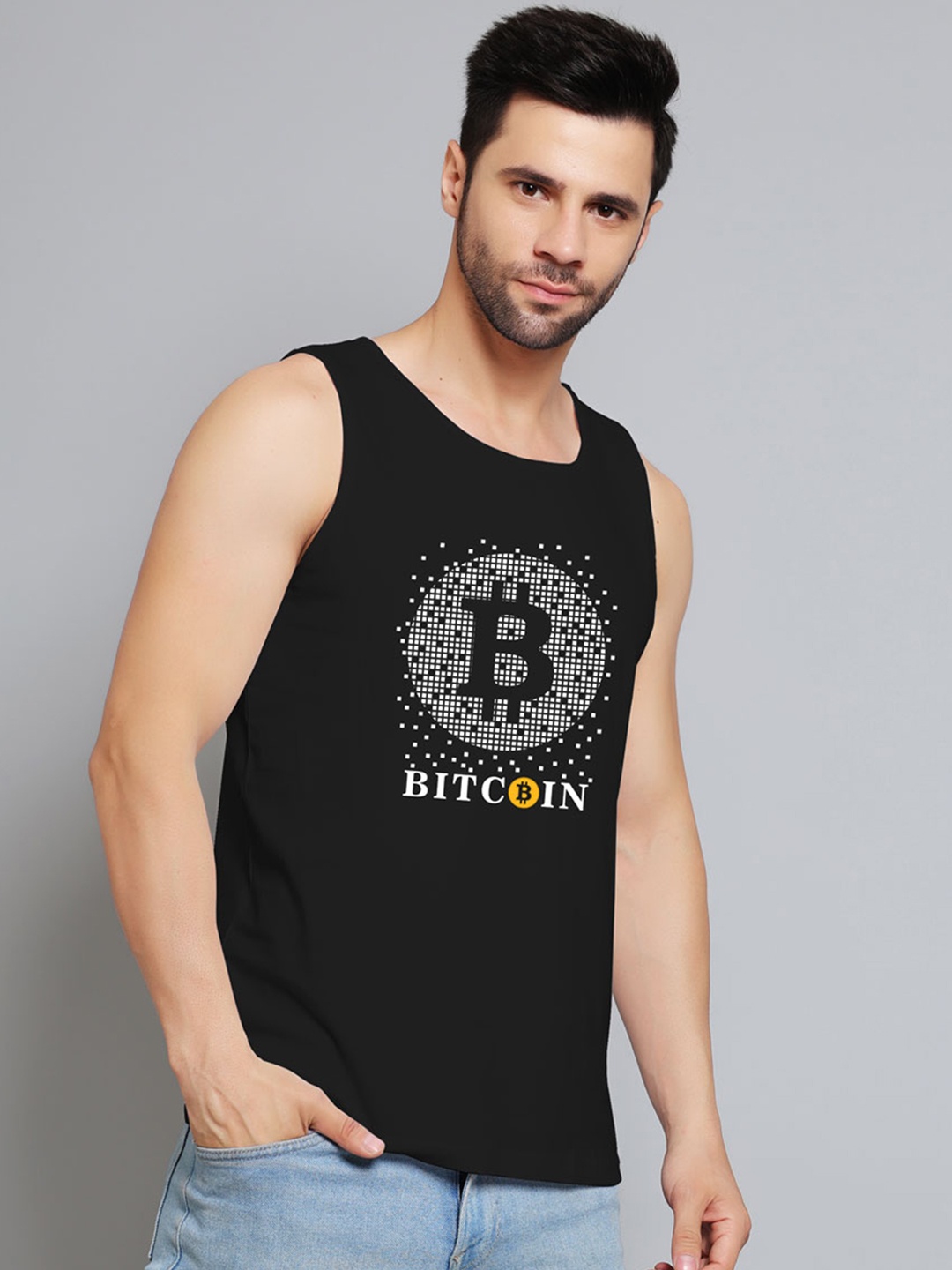 

Juxar Typography Printed Cotton Gym Vest JXR-077SAN-BK-XS, Black