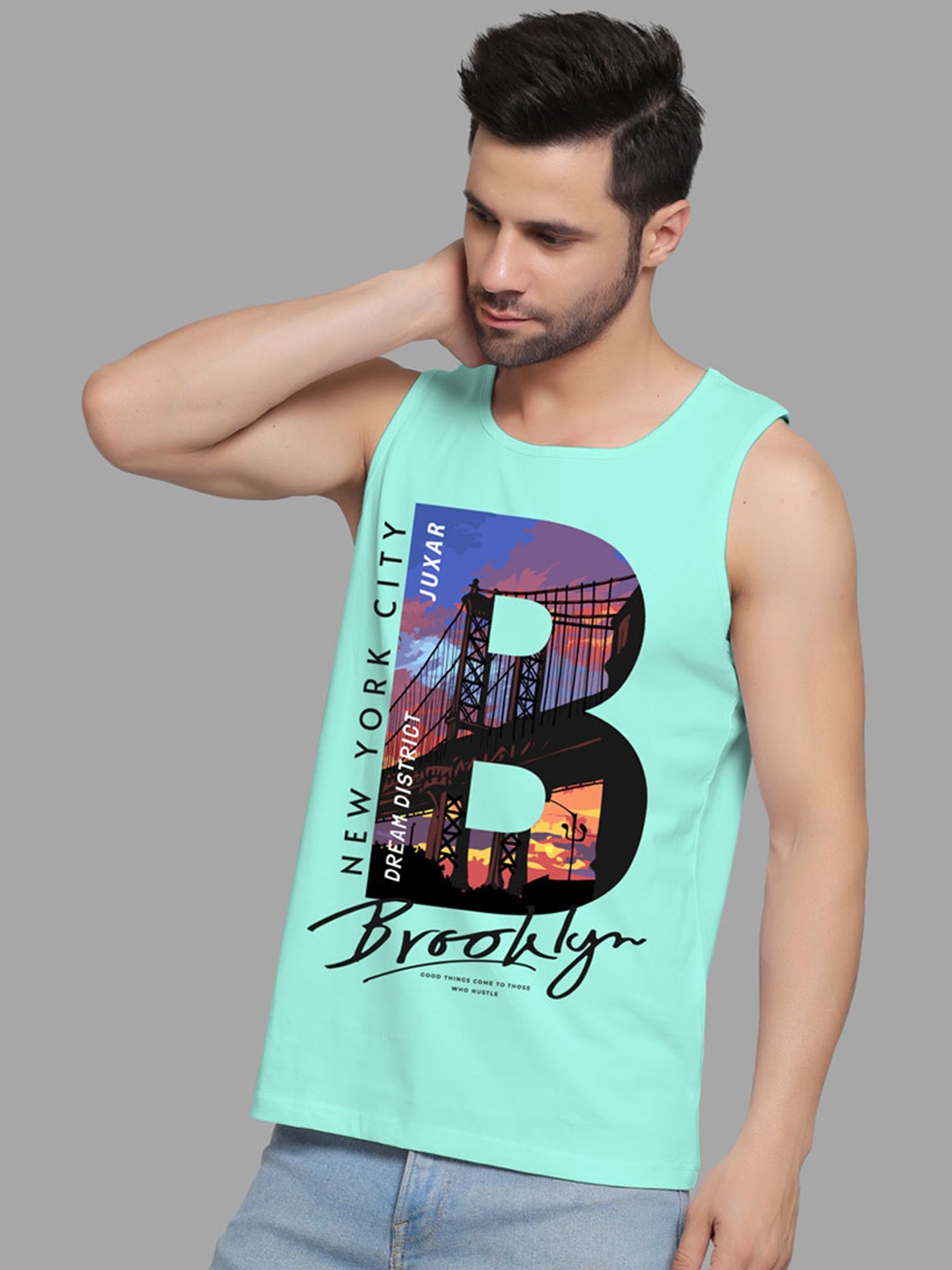 

Juxar Printed Cotton Innerwear Vests JXR-123SAN-LBL-XS, Blue