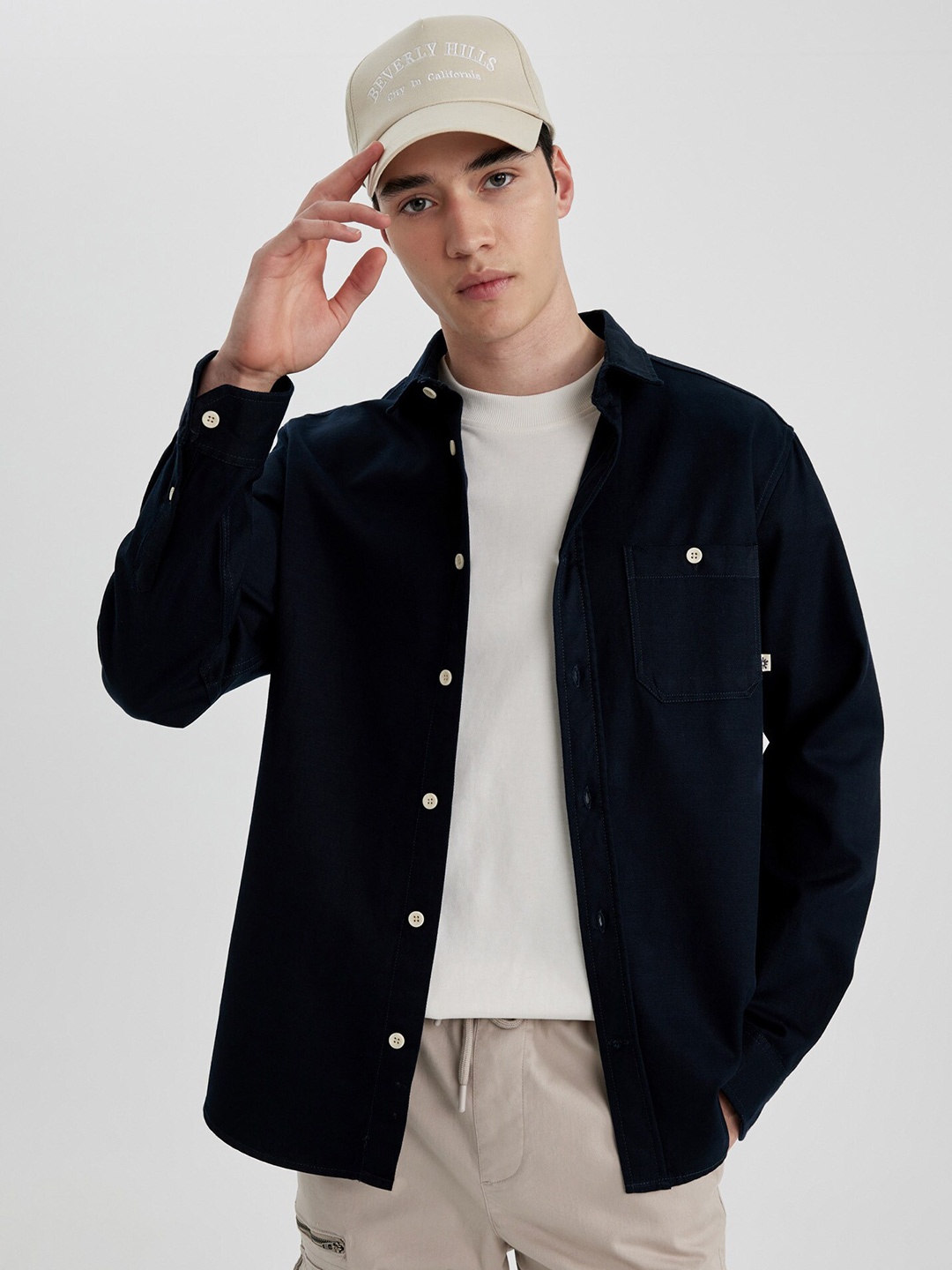 

DeFacto Spread Collar Casual Shacket, Navy blue