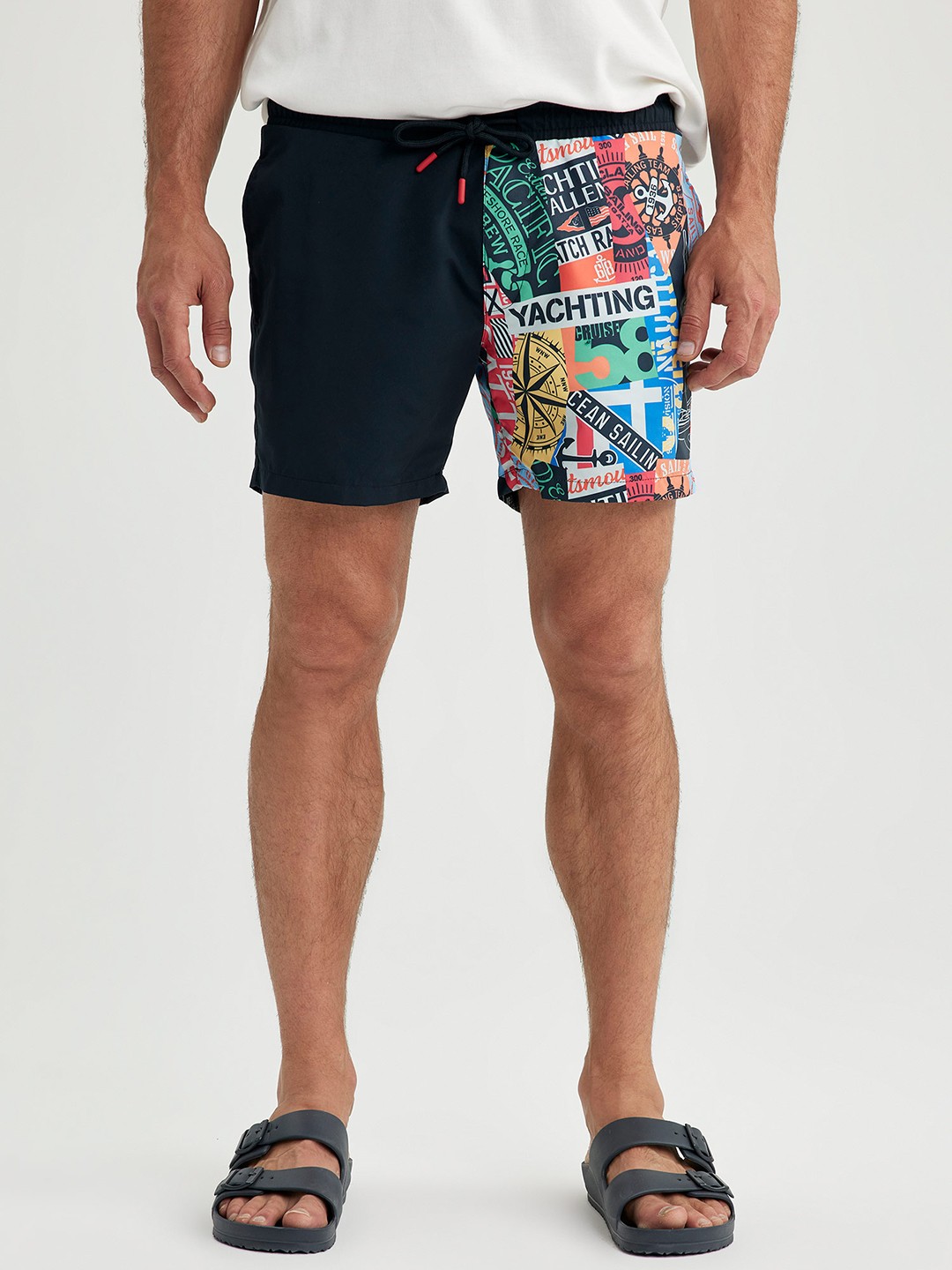 

DeFacto Printed Mid-Rise Swim Shorts, Navy blue