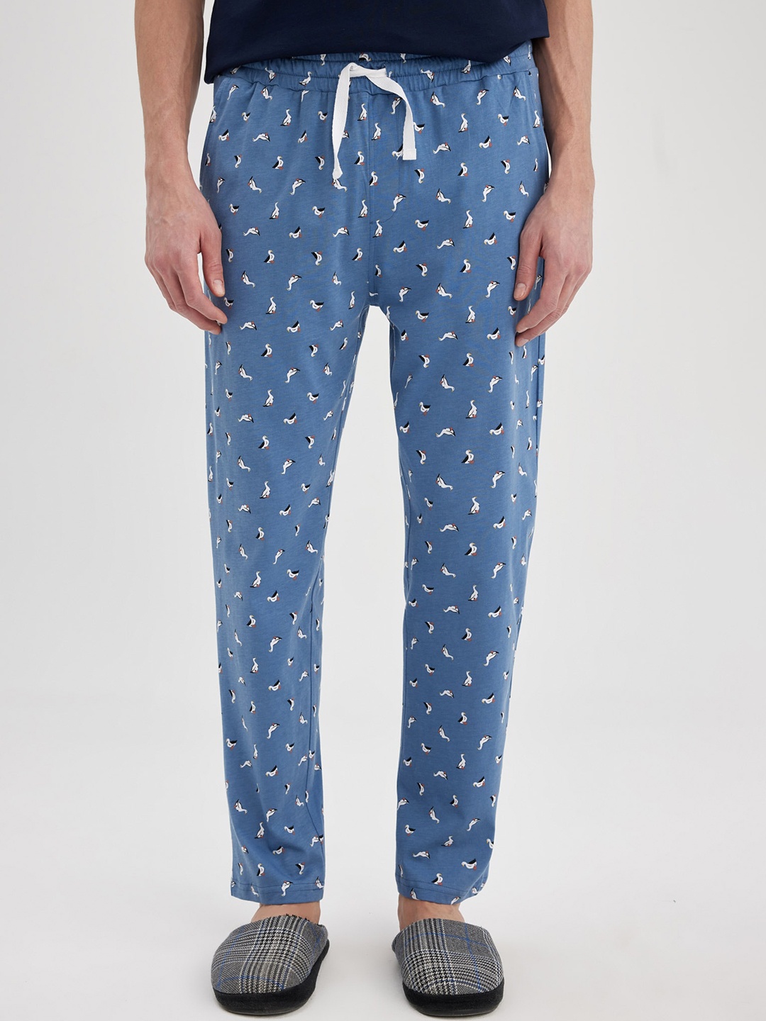 DeFacto Printed Straight Pure Cotton Lounge Pants, Na