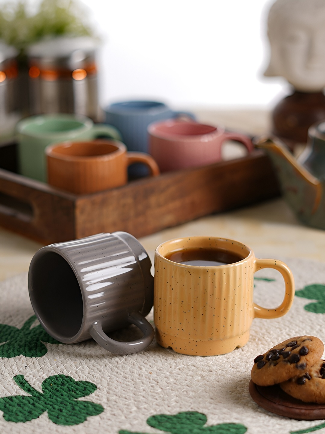 

Aura Blue & Grey Textured Ceramic Glossy Mugs Set of Cups and Mugs