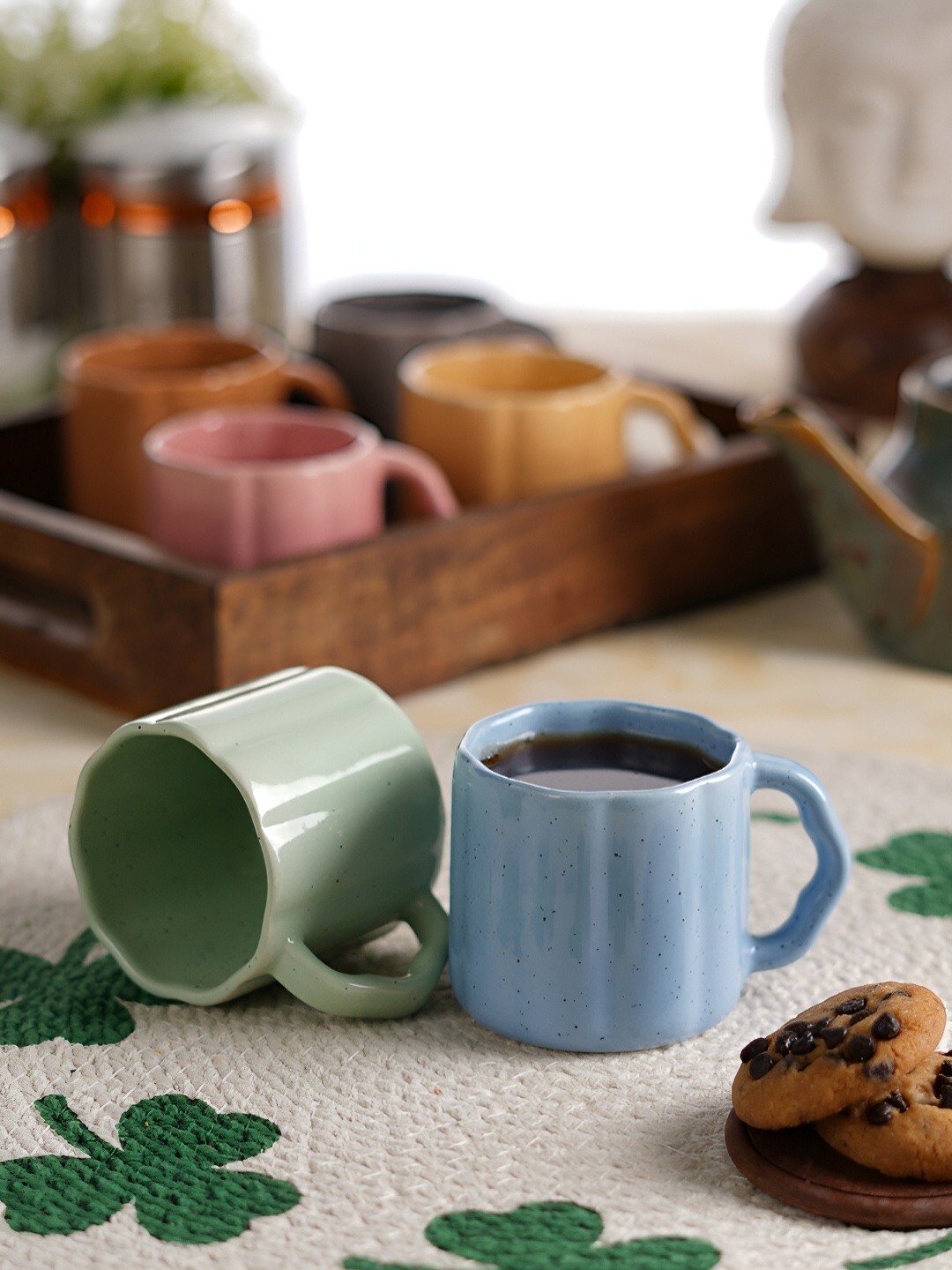 

Aura Blue & Grey Textured Ceramic Glossy Mugs Set of Cups and Mugs
