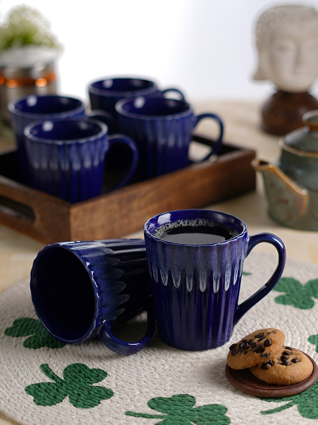 

Aura Blue Handcrafted Textured Ceramic Glossy Mugs Set of Cups and Mugs
