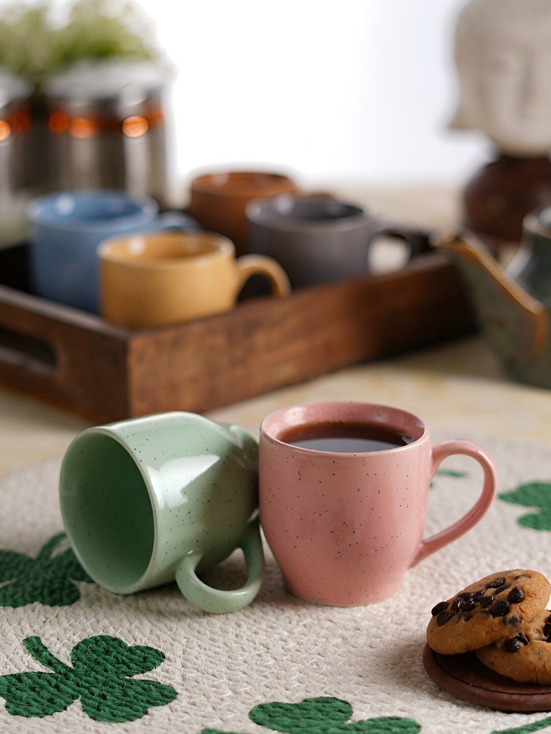 

Aura Grey & Blue Textured Ceramic Glossy Mugs Set of Cups and Mugs