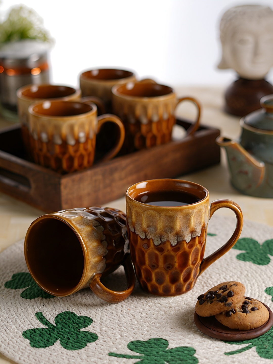 Aura Brown Textured Ceramic Glossy Mugs Set of Cups and Mugs