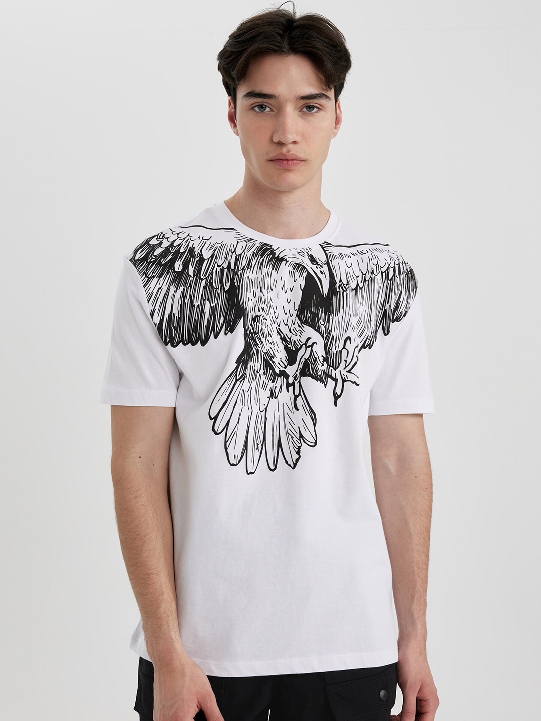 DeFacto Graphic Printed Round Neck Short Sleeves Cotton T-shirt, White