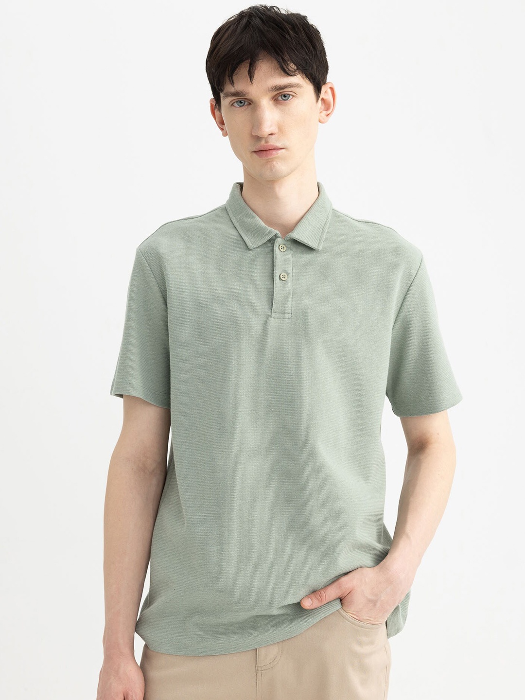 

DeFacto Polo Collar Short Sleeves Cotton T-shirt, Green
