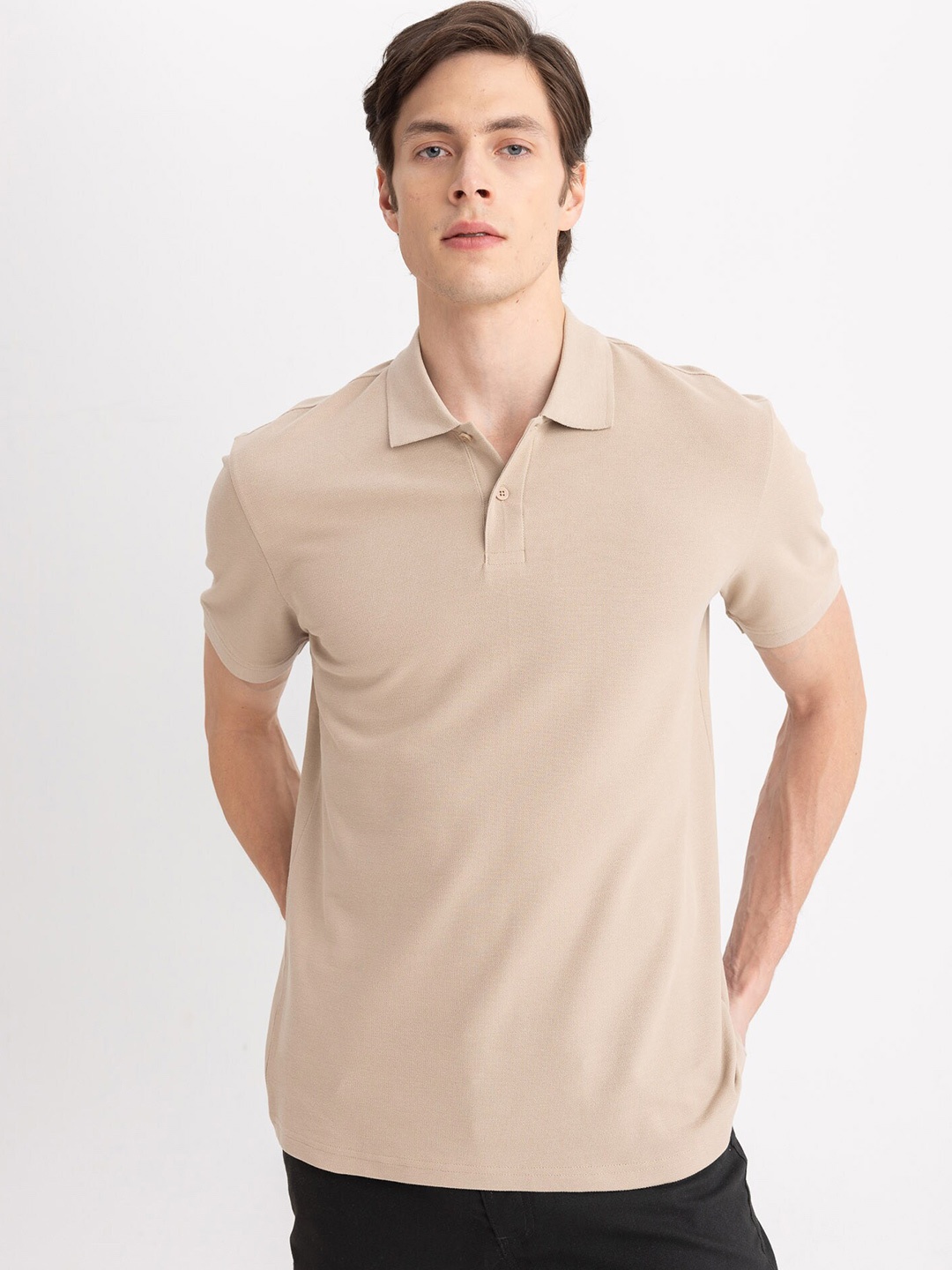

DeFacto Polo Collar Short Sleeves Cotton T-shirt, Beige