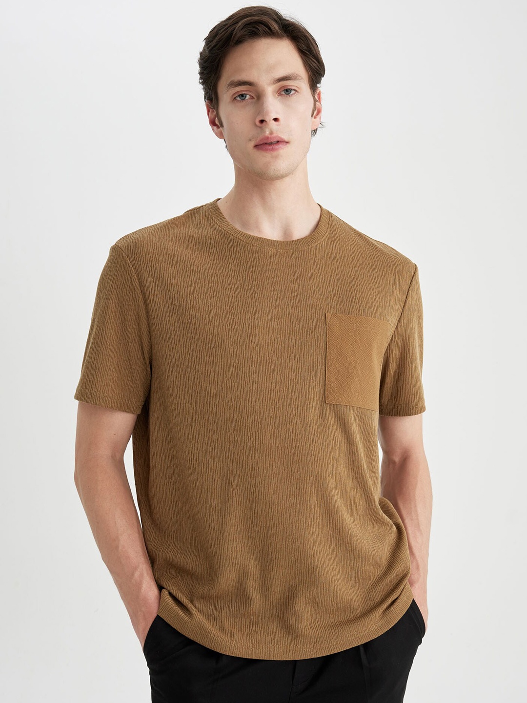 DeFacto Round Neck Short Sleeves T-shirt, Khaki