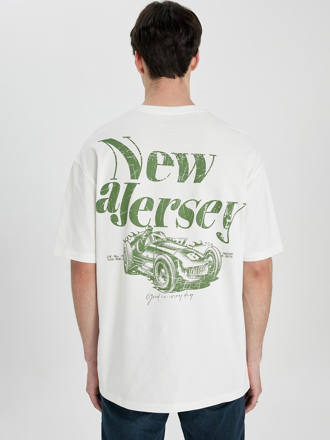 

DeFacto Typography Printed Round Neck Short Sleeves Cotton T-shirt, White