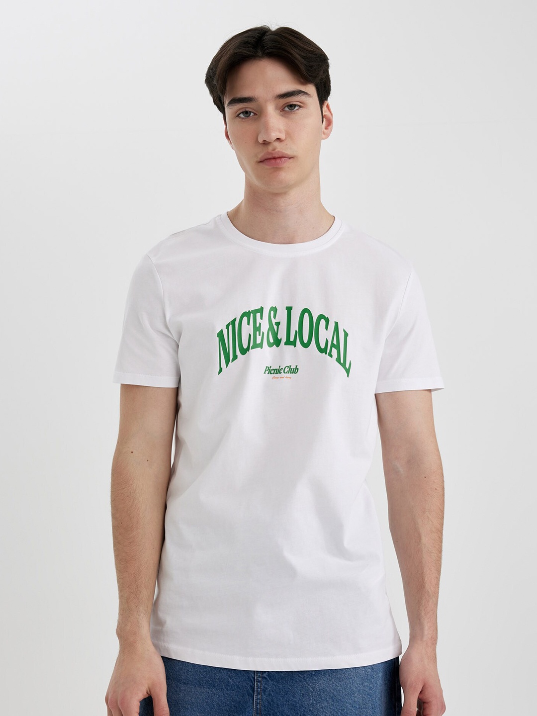 

DeFacto Typography Printed Round Neck Short Sleeves Cotton T-shirt, White