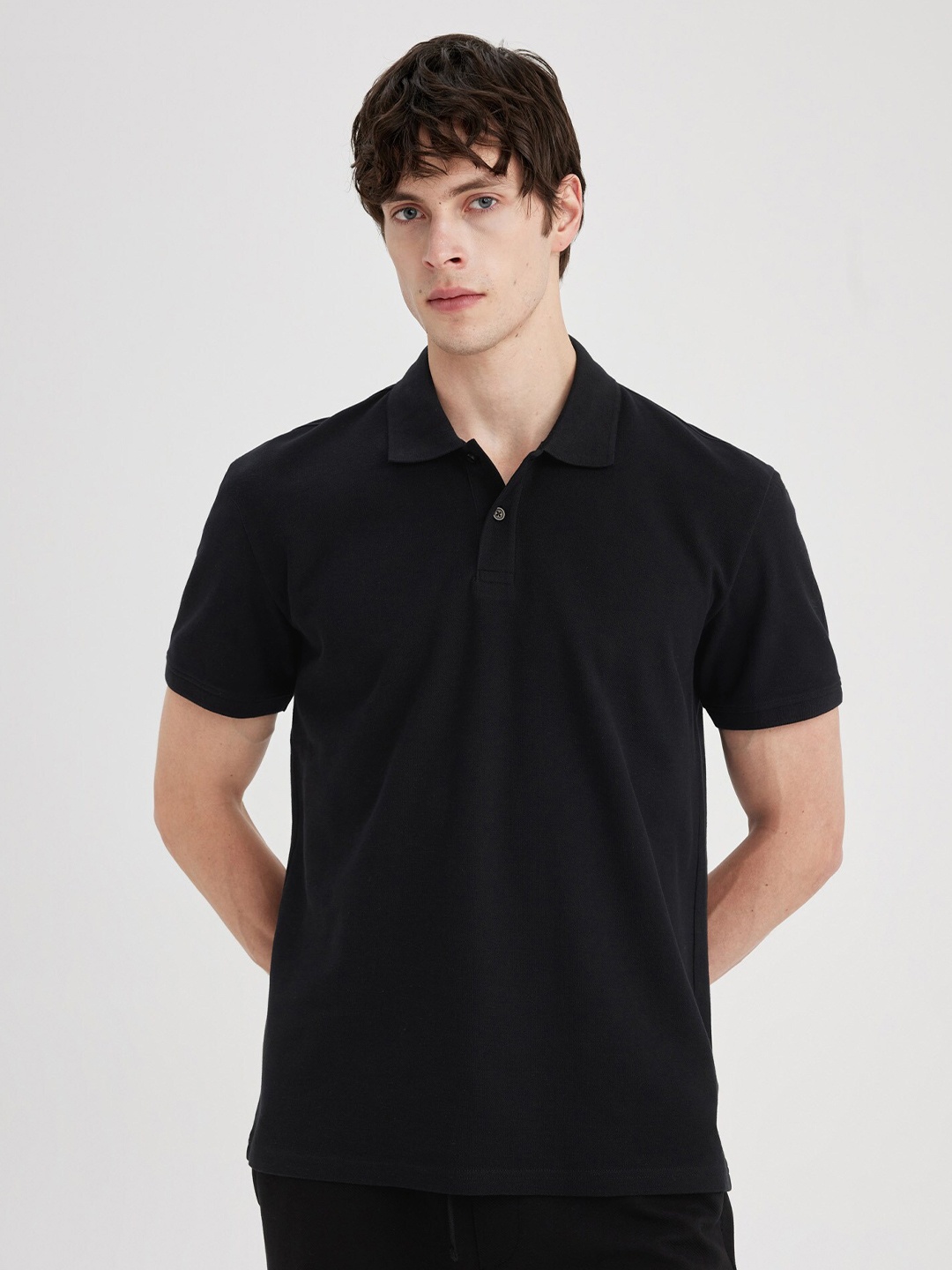 DeFacto Polo Collar Casual T-shirt, Black