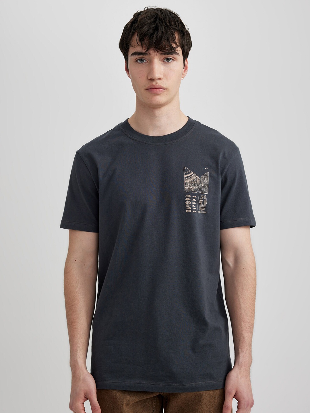 

DeFacto Round Neck Short Sleeves Cotton T-shirt, Grey