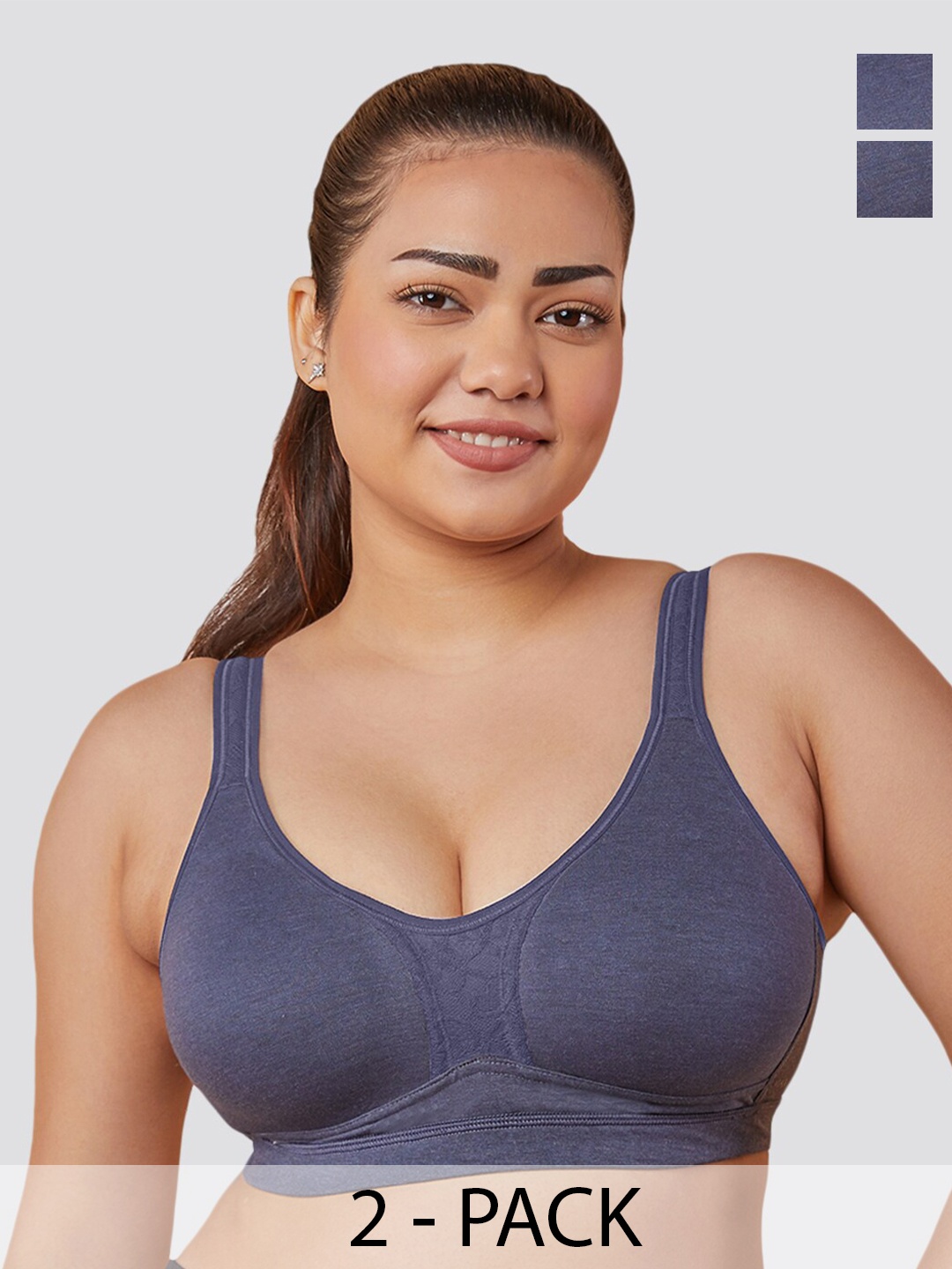 

MAASHIE Pack of 2 Moulded Cups Non Padded Wirefree Bra BLU-BLU, Blue