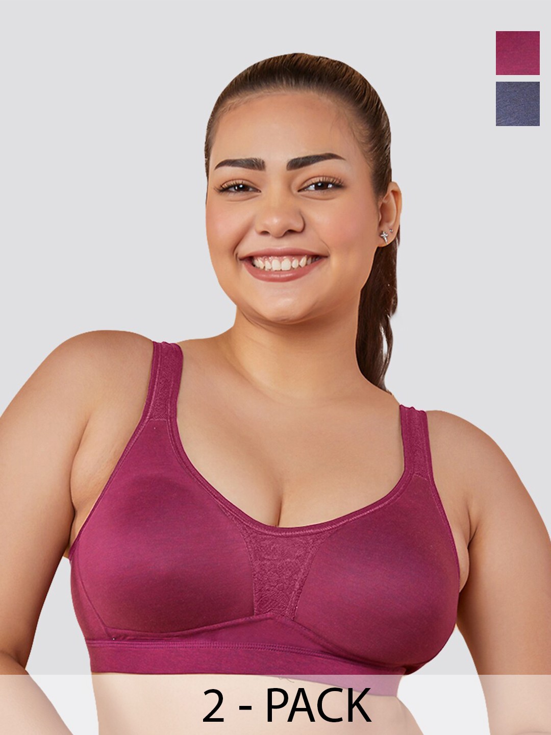 

MAASHIE Pack of 2 Moulded Cups Non Padded Wirefree Bra BLU-BGD, Blue