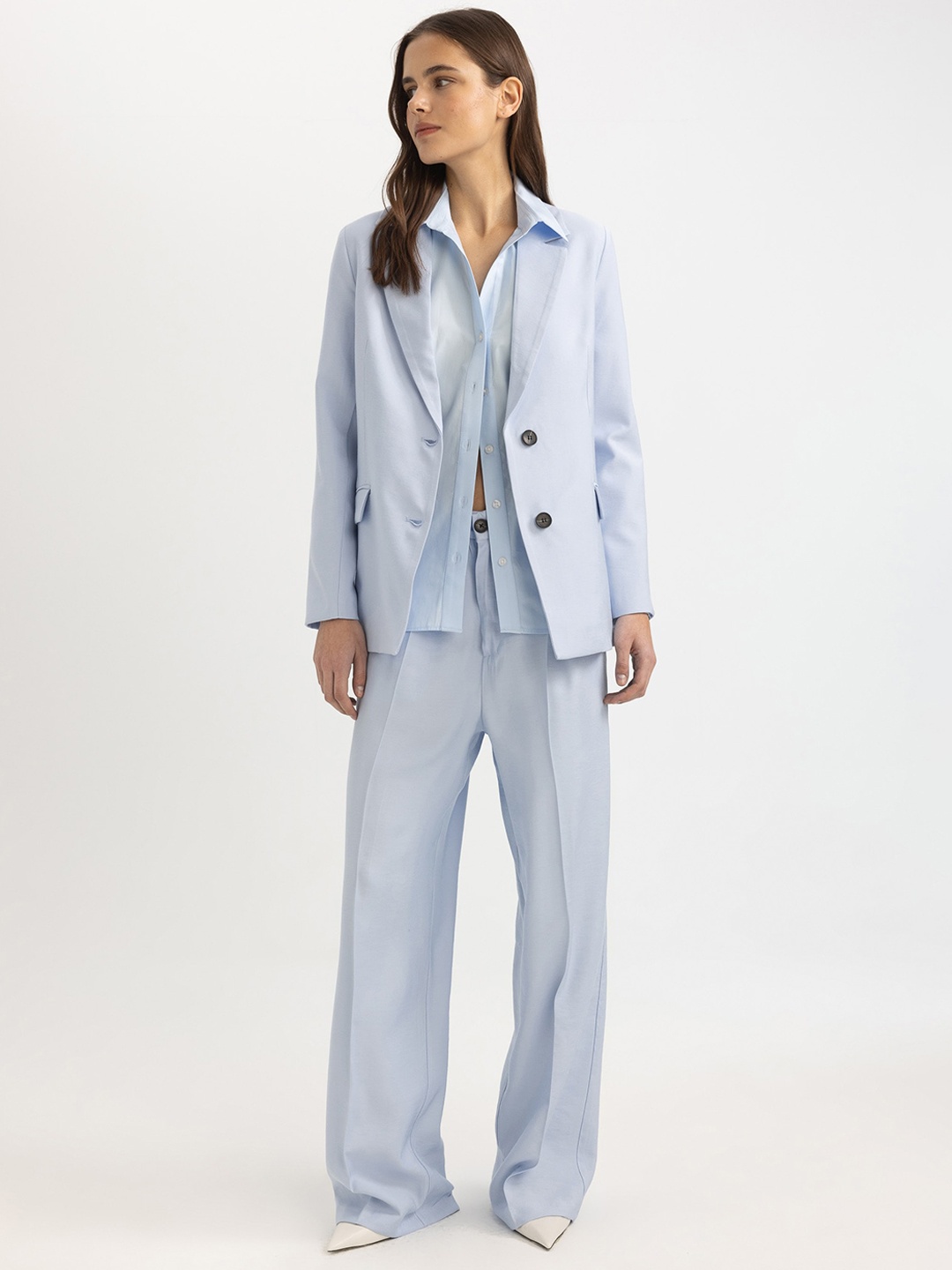 

DeFacto Women Mid-Rise Formal Trousers, Blue
