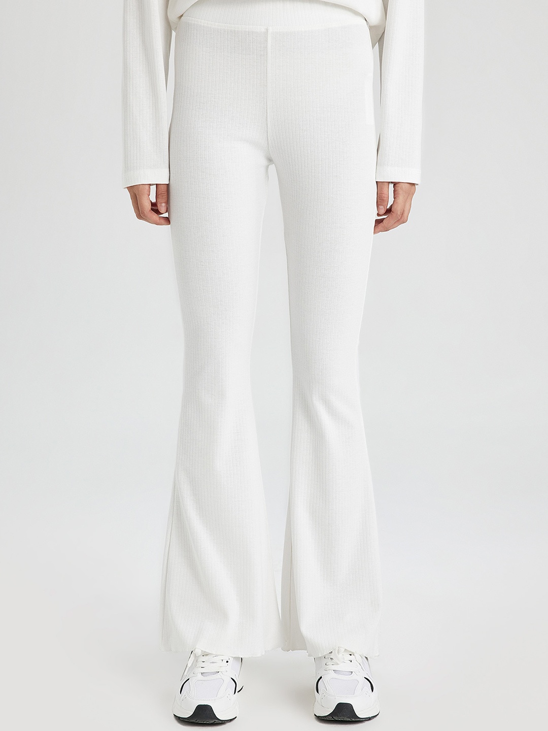 

DeFacto Women Ribbed Bootcut Trousers, White