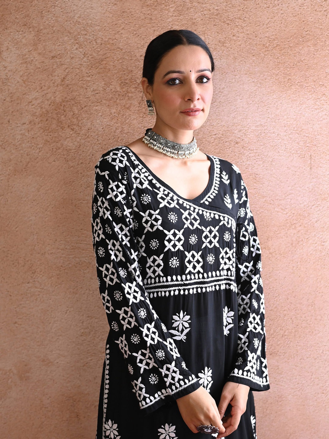 

House of Chikankari Chikankari Woven Kurta, Black