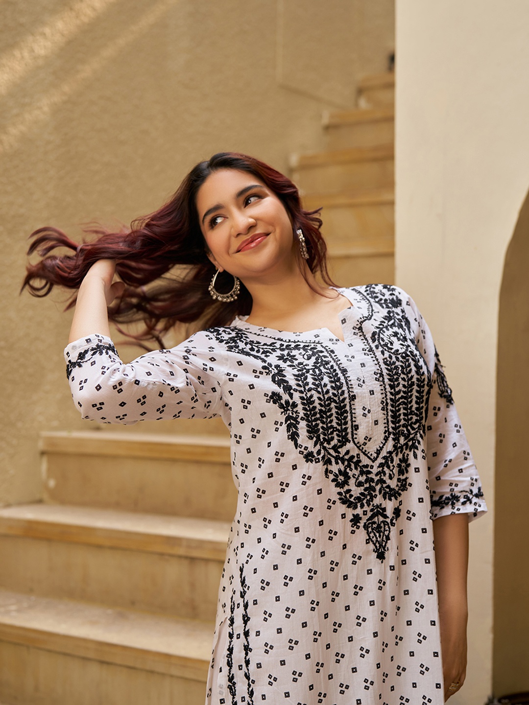 

House of Chikankari Chikankari Printed Kurta, White