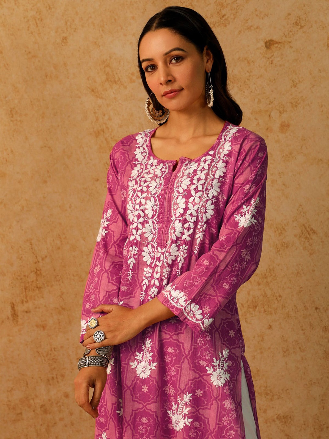 

House of Chikankari Chikankari Printed Kurta, Pink