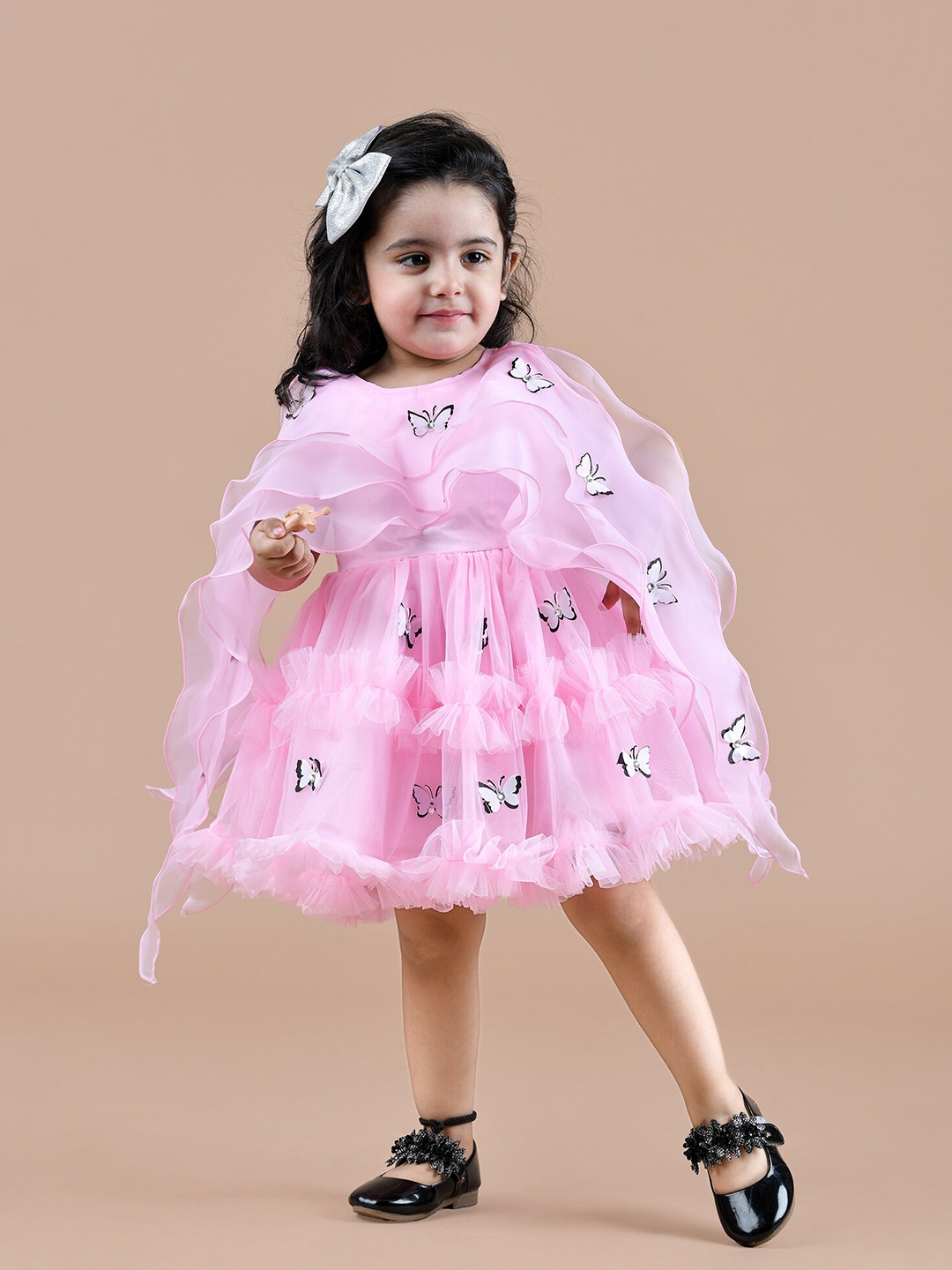 

BAESD Girls Embellished Net Round Neck Sleeveless A-Line Casual Dress, Pink
