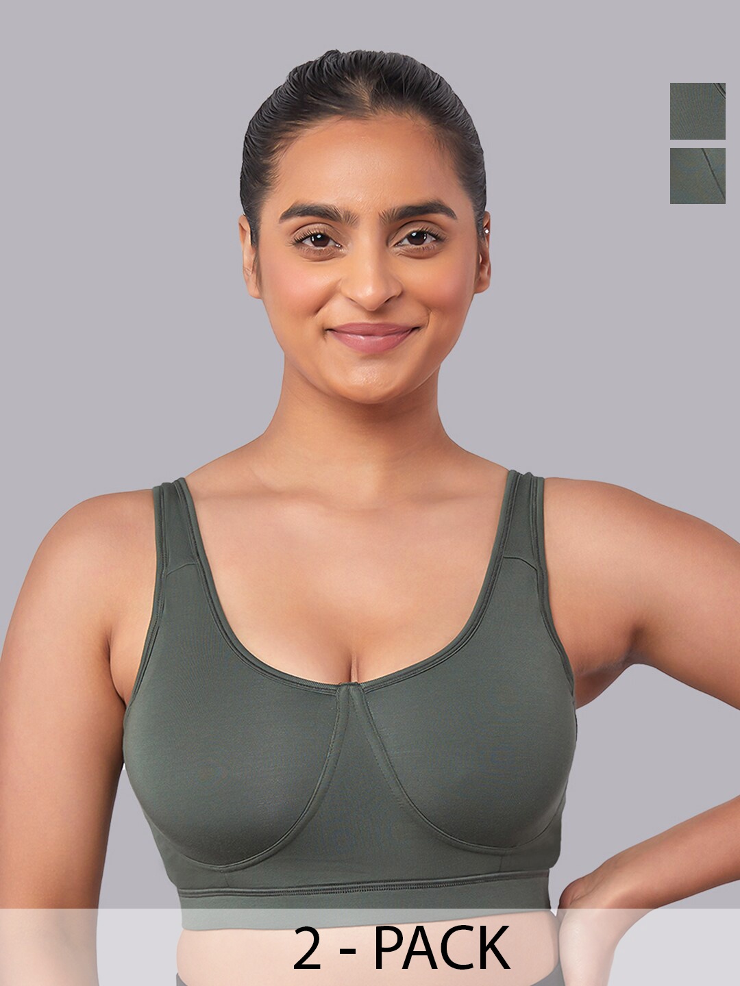 

MAASHIE Pack of 2 Slip on Style Athleisure Bra OL-OL, Olive