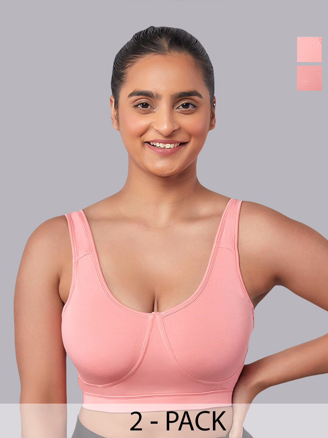 

MAASHIE Pack of 2 Slip on Style Athleisure Bra PR-PR, Rose