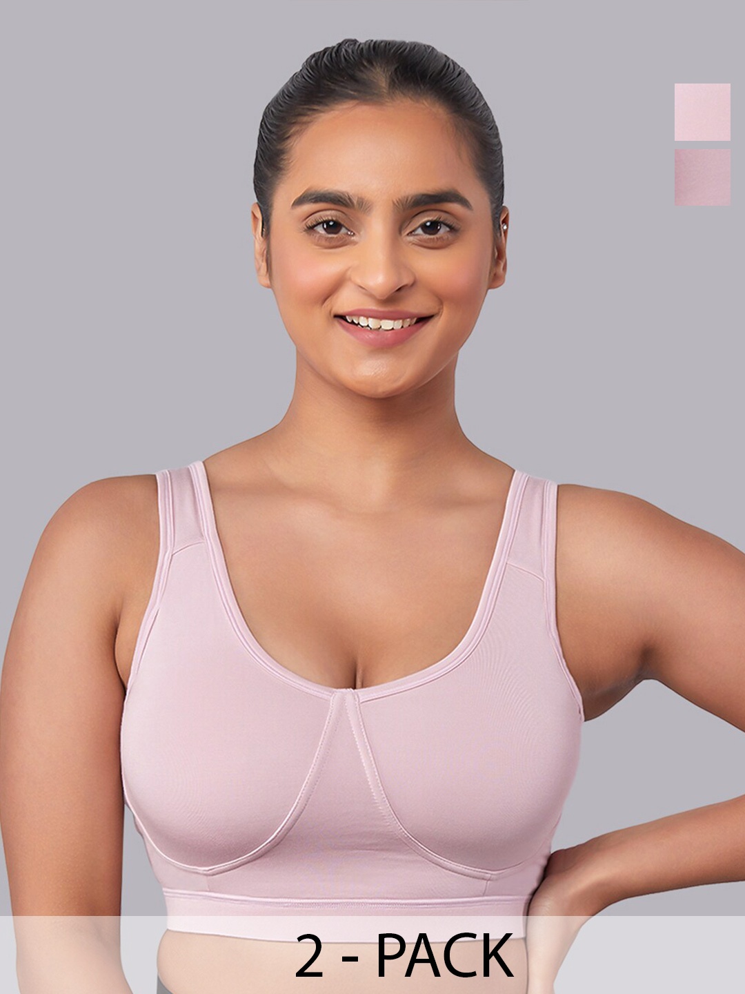 

MAASHIE Pack of 2 Slip on Style Athleisure Bra CR-CR, Pink