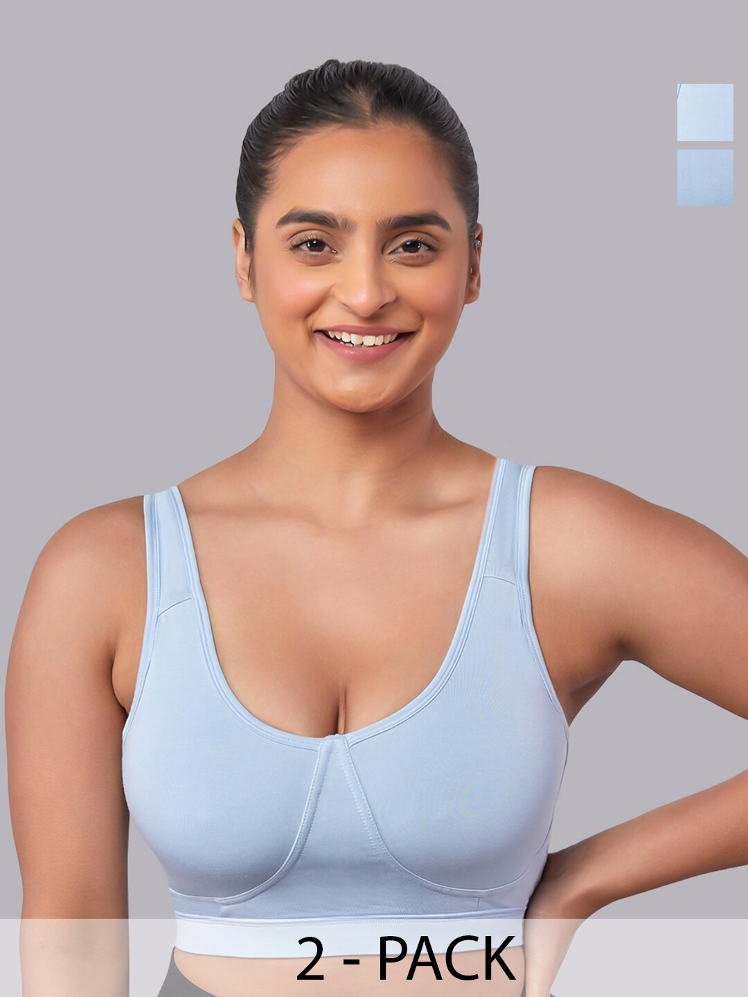 

MAASHIE Pack of 2 Slip on Style Athleisure Bra SB-SB, Blue
