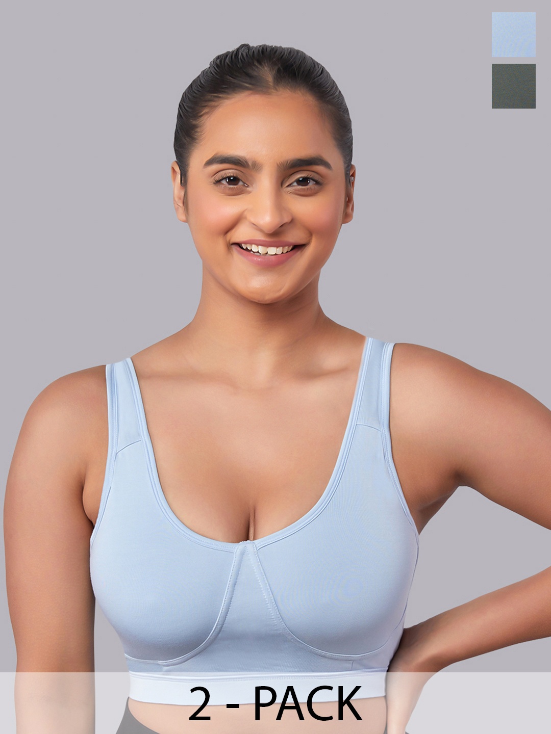 

MAASHIE Pack of 2 Slip on Style Athleisure Bra SB-OL, Blue