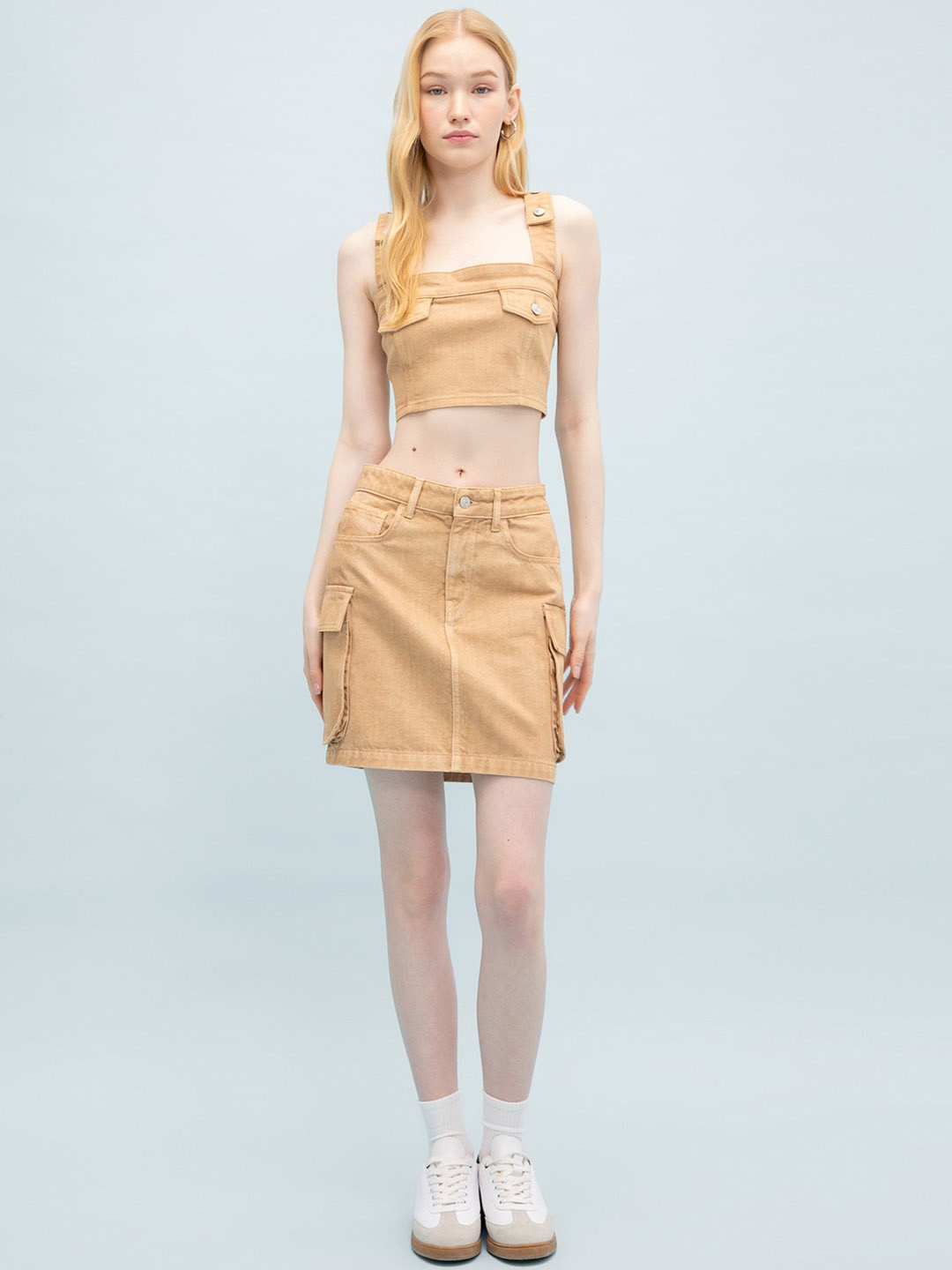 

DeFacto Pure Cotton A-line Straight Mini Skirt, Brown