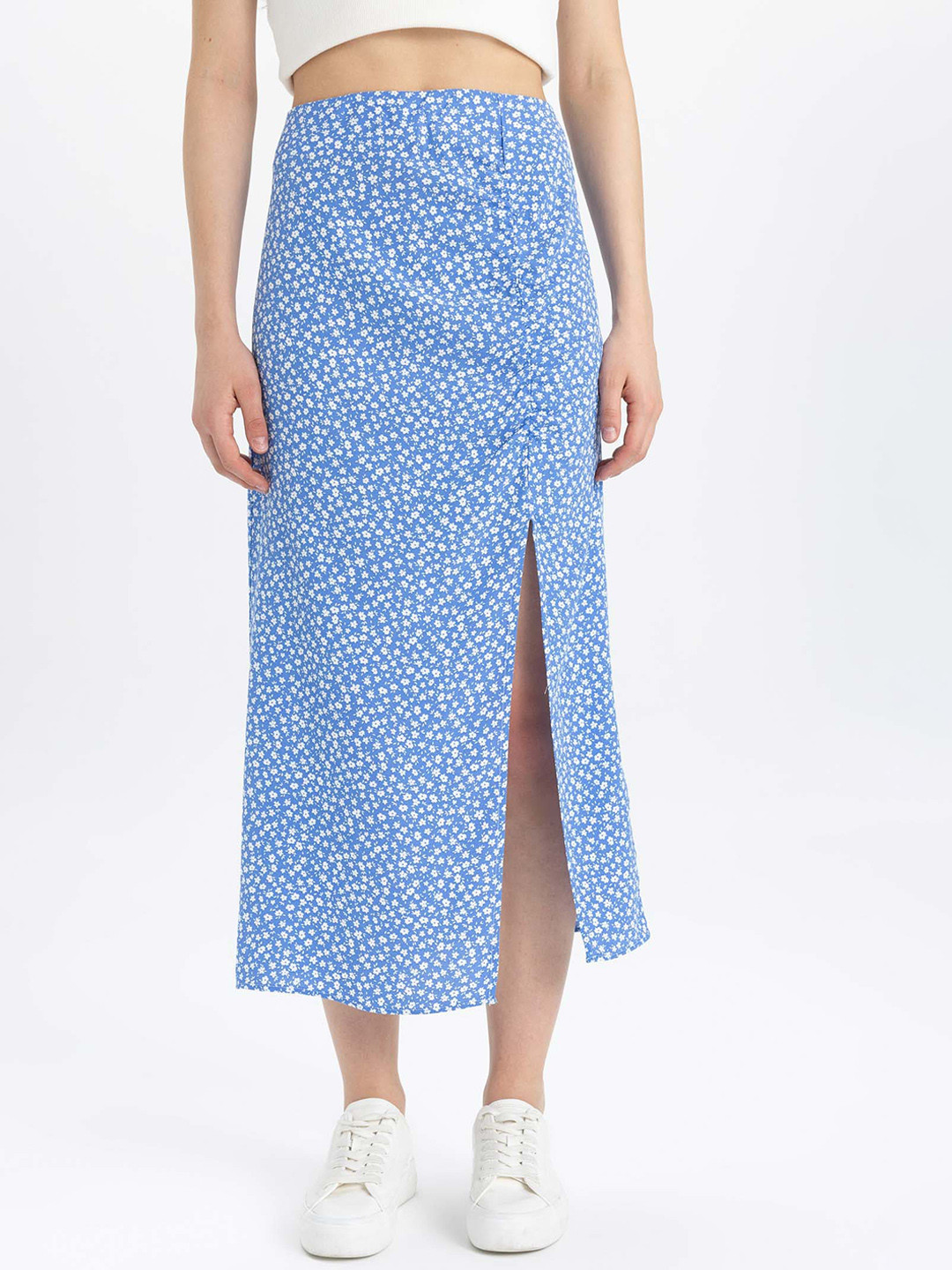

DeFacto Floral Printed A-Line Straight Skirt, Blue