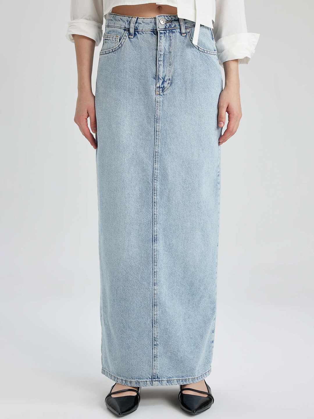 DeFacto Indigo Pencil Maxi Cotton Skirt, Blue