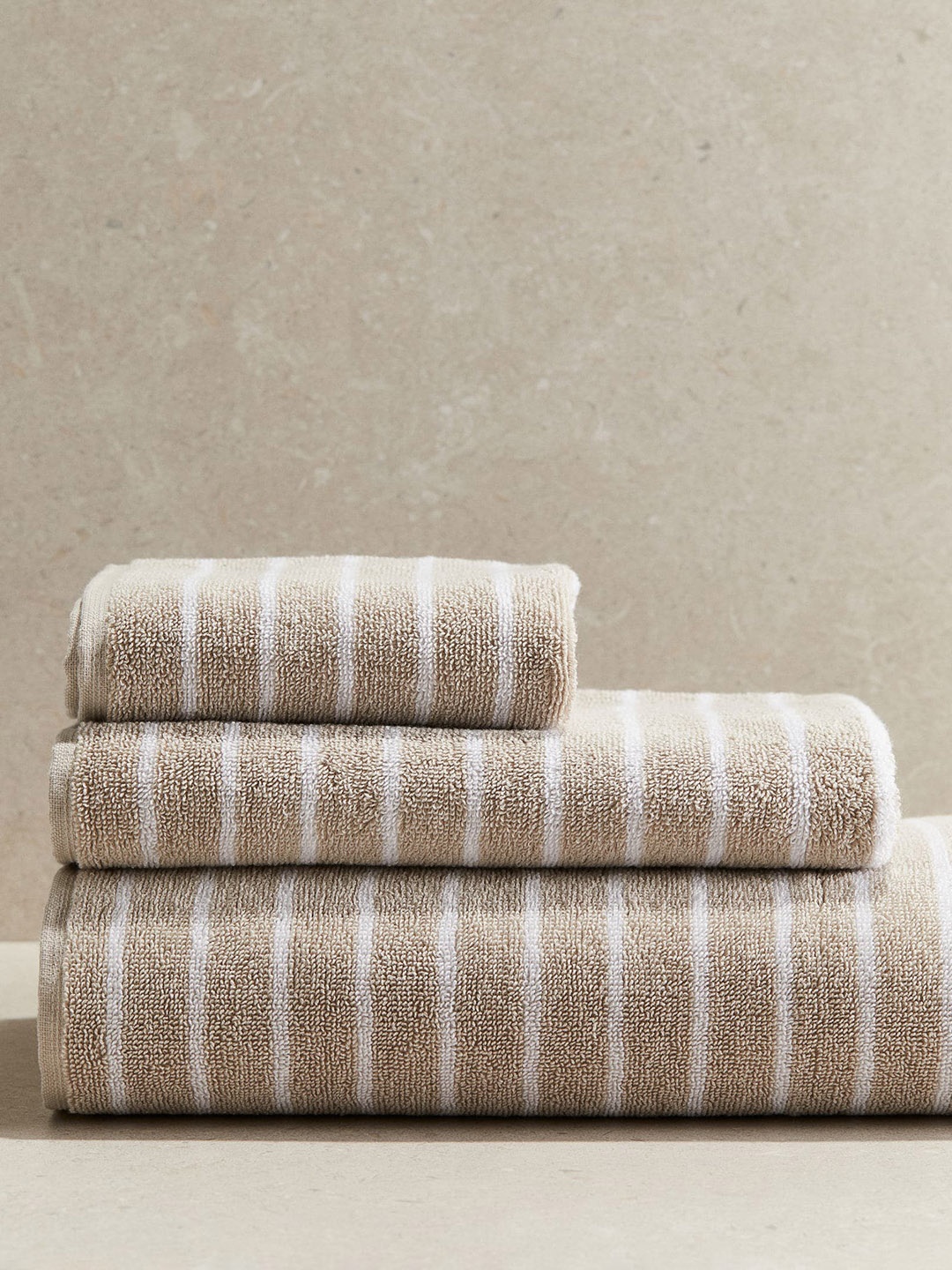 H&M Beige Striped Bath Towel