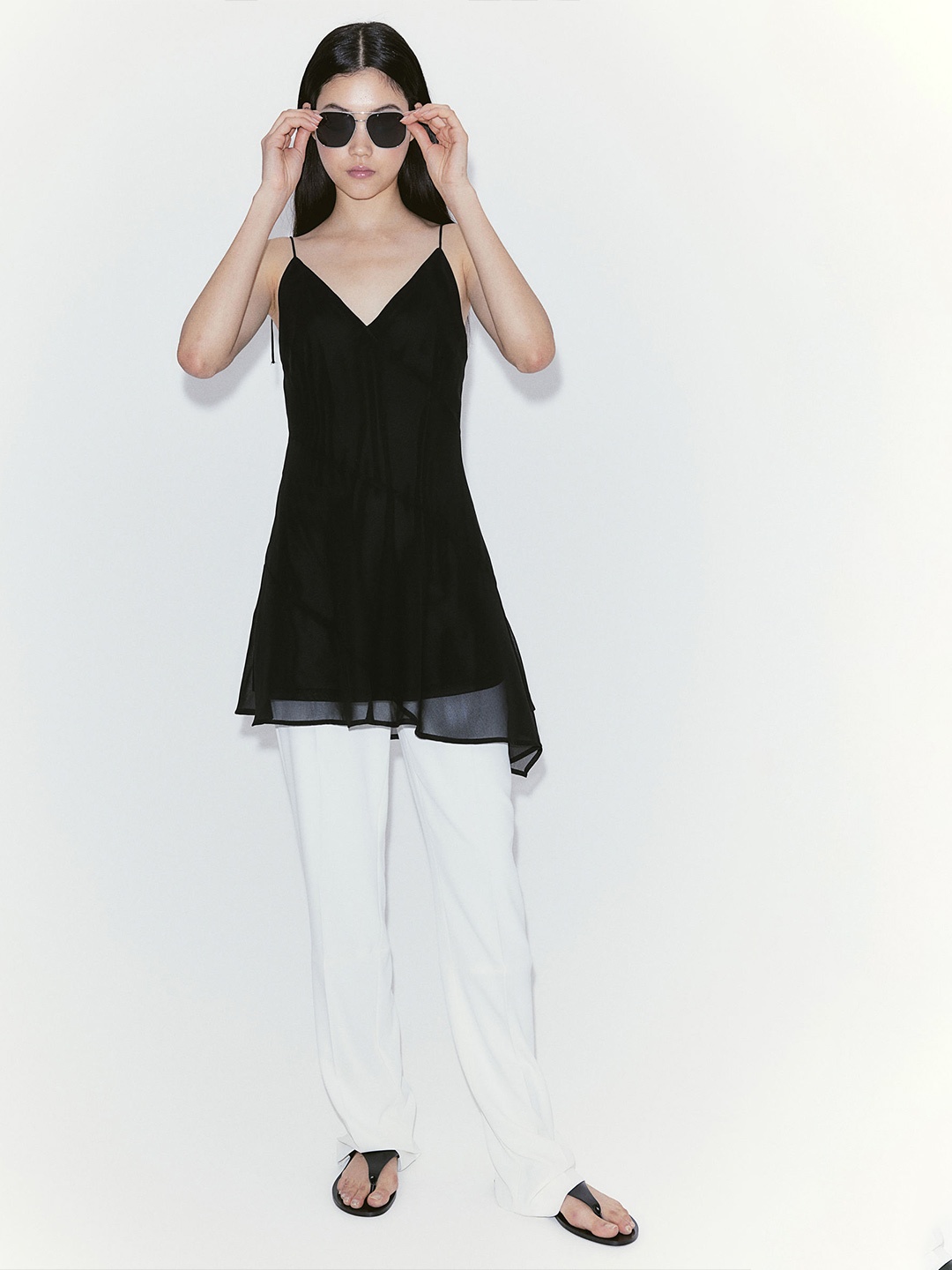 H&M Sleeveless Sheer Asymmetric A-Line Dress, Black