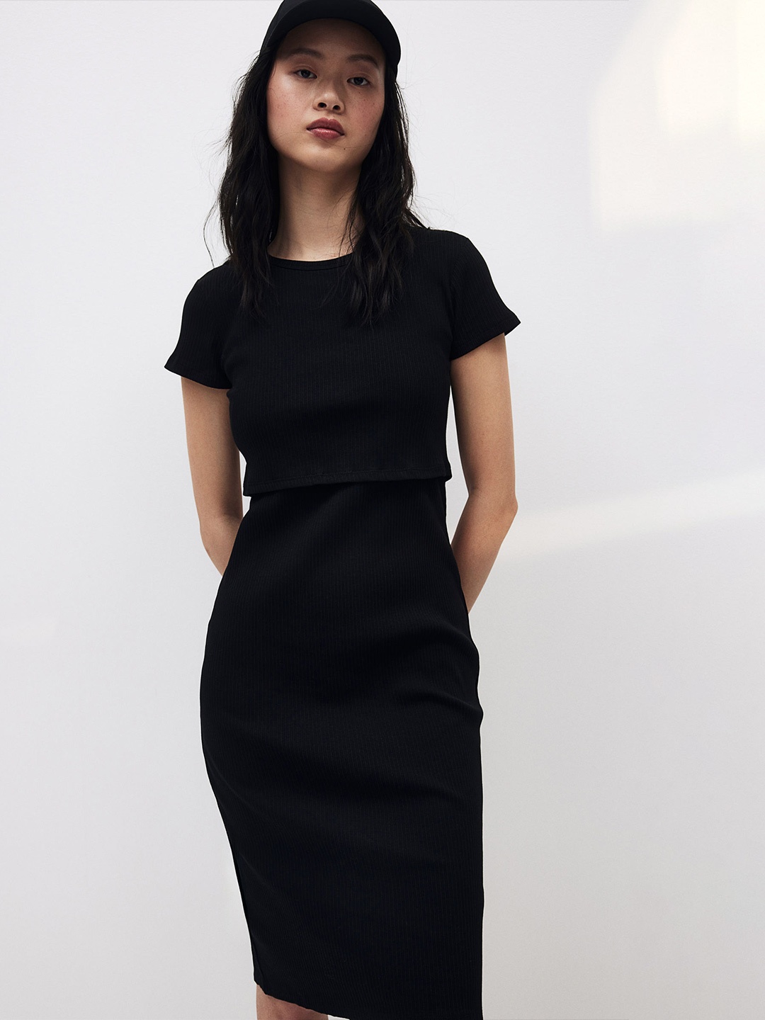 

H&M MAMA Ribbed Nursing Dress, Black