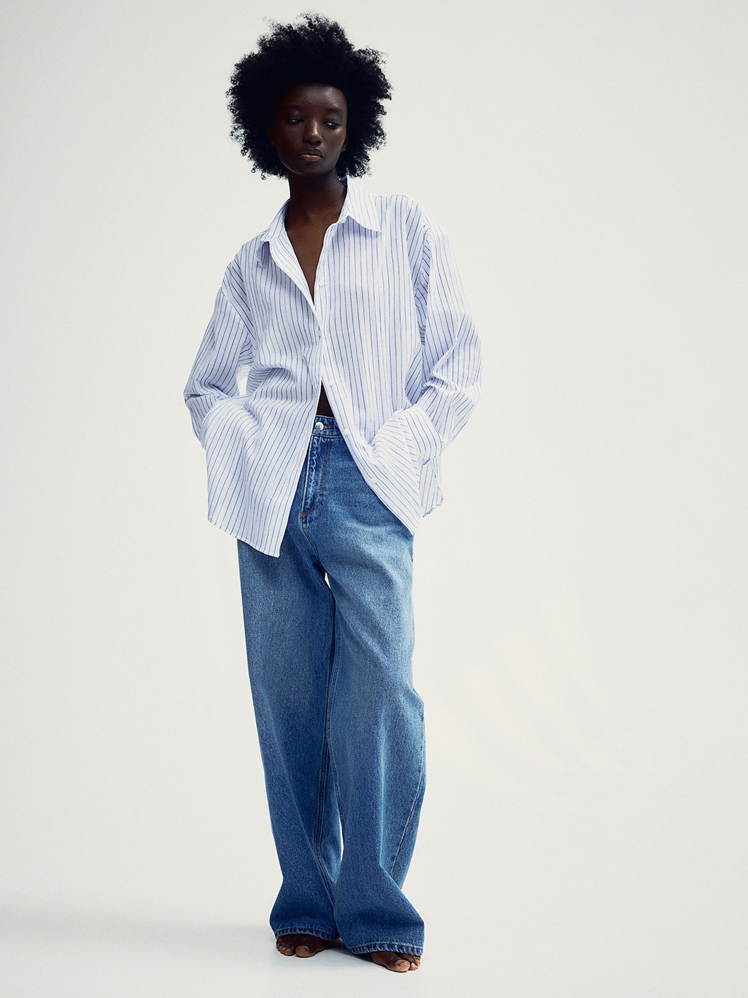 

H&M Crinkled Cotton Shirt, White