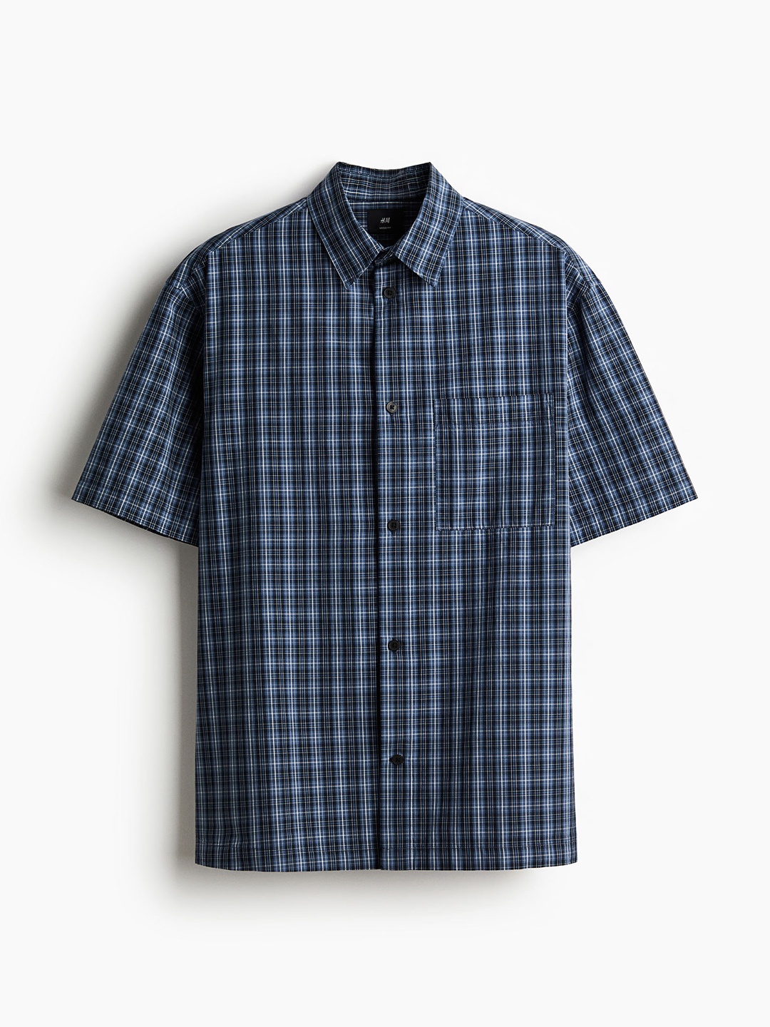 

H&M Men Loose Fit Short-Sleeved Shirt, Blue