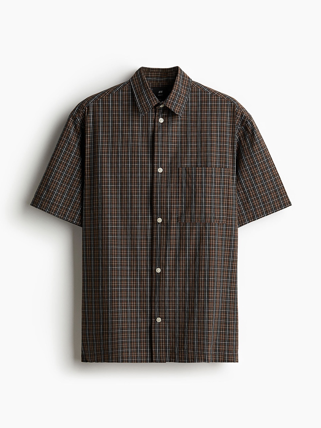 

H&M Men Pure Cotton Loose Fit Short-Sleeved Shirt, Brown