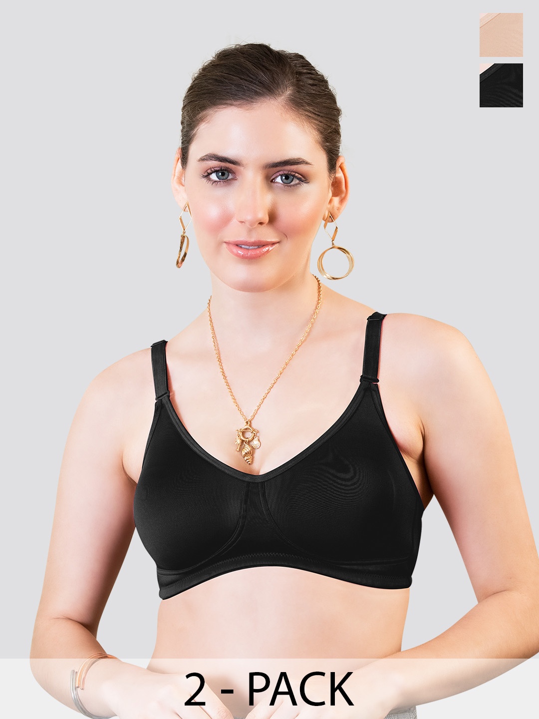 

K LINGERIE Pack of 2 Rachel Seamless Finish Broad Side Wings T-Shirt Bra, Nude
