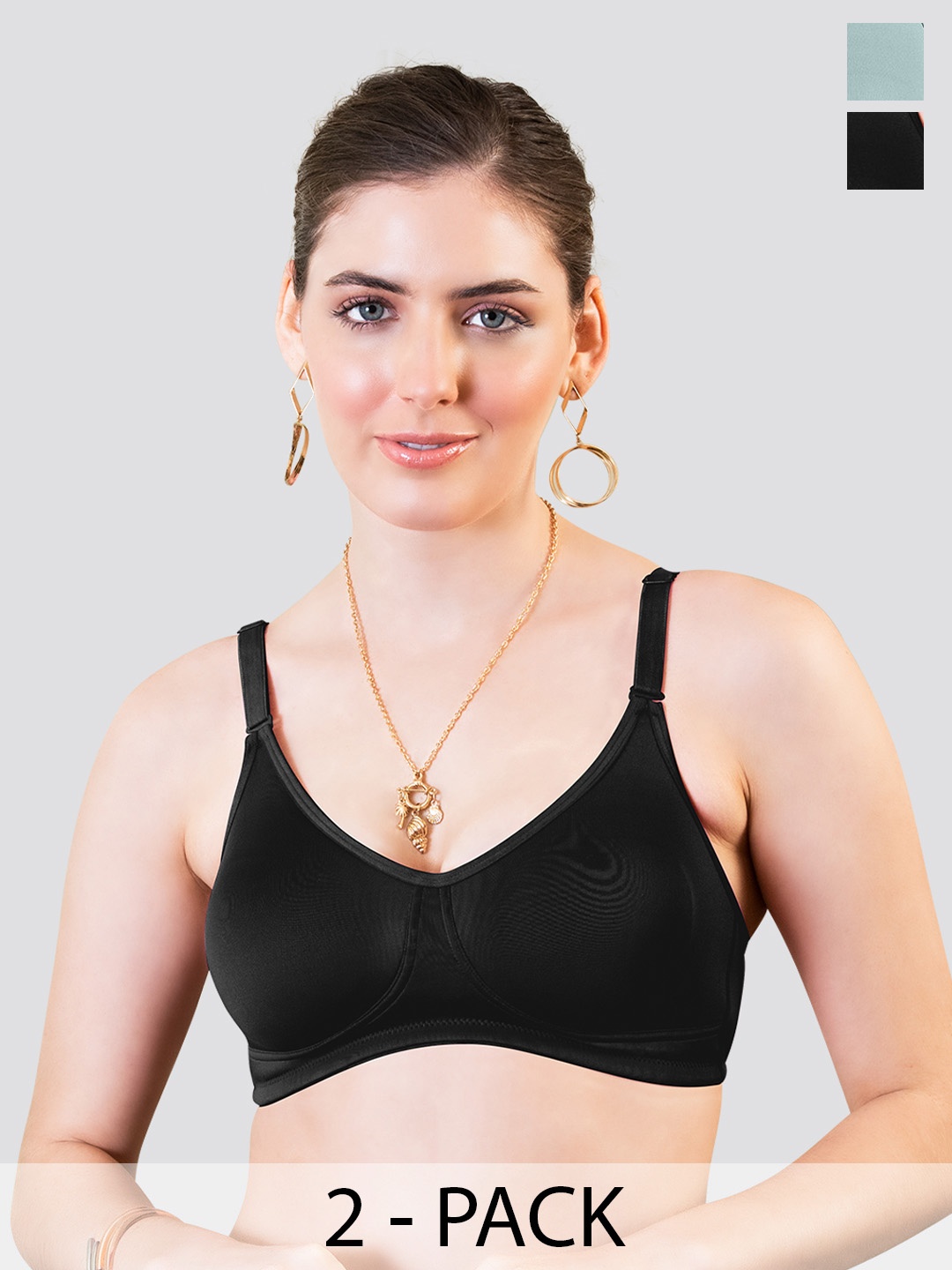 

K LINGERIE Pack of 2 Rachel Seamless Finish Broad Side Wings T-Shirt Bra, Green