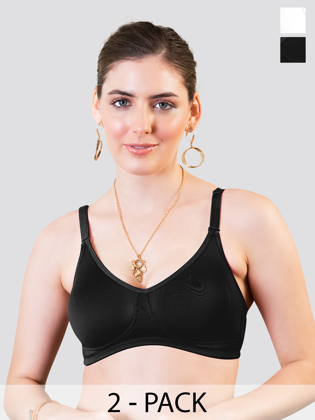 

K LINGERIE Pack of 2 Rachel Seamless Finish Broad Side Wings T-Shirt Bra, White