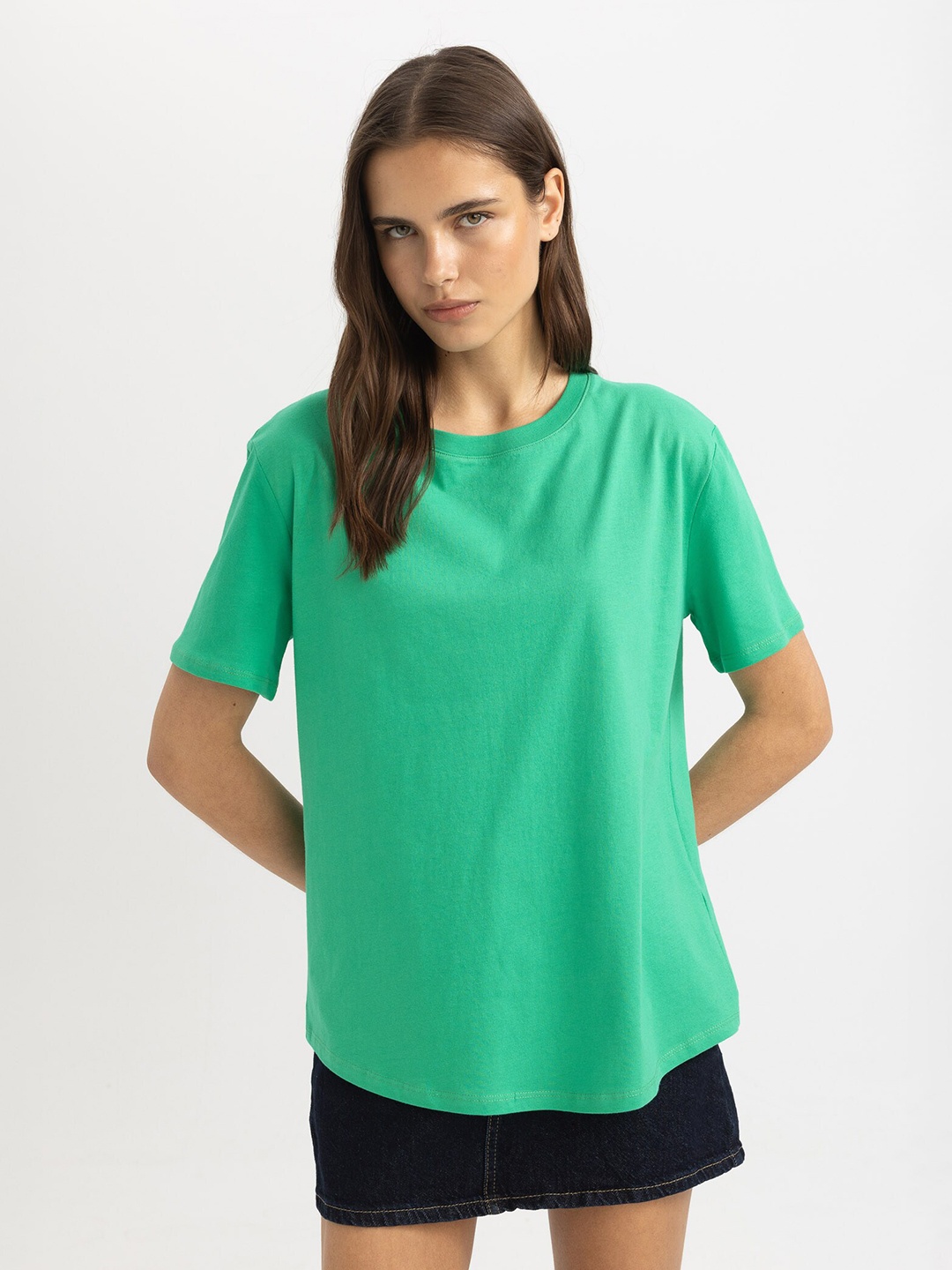DeFacto Round Neck Pure Cotton Casual T-shirt, Green