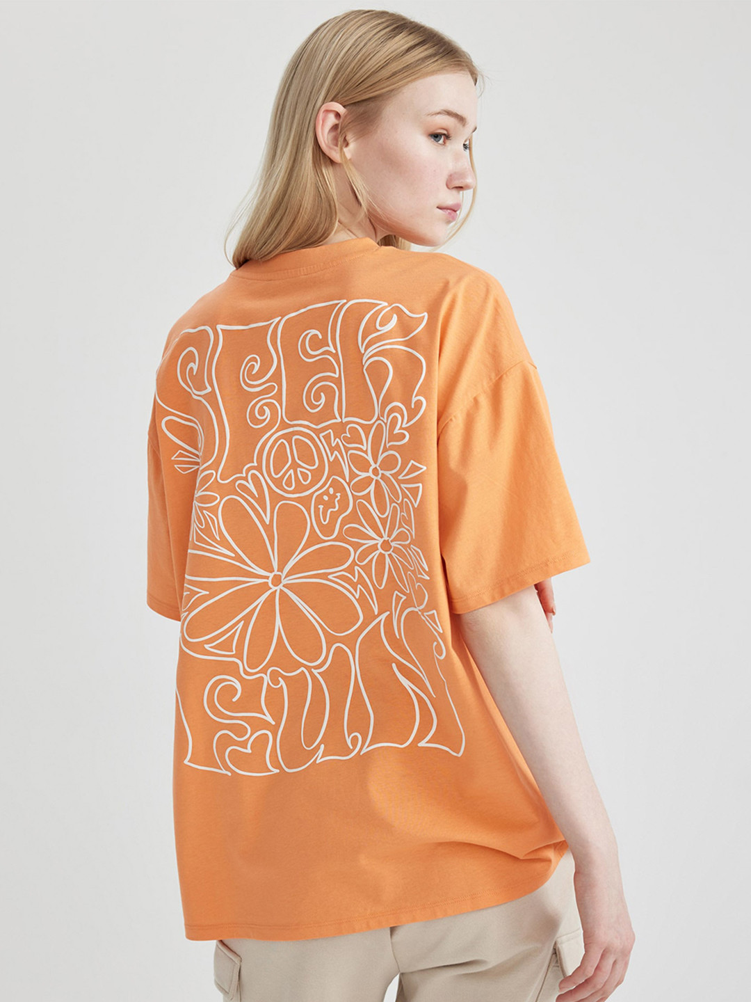 

DeFacto Typography Printed Pure Cotton T-shirt, Orange